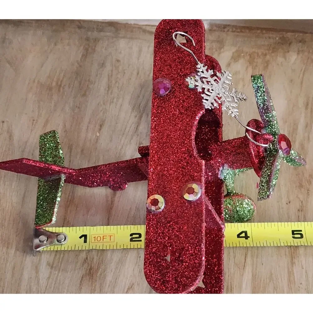 Christmas Tree Ornament Wooden Glitter Plane See Pictures